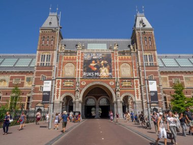 Amsterdam, Hollanda - 21 Temmuz 2018: Dış Rijksmuseum Amsterdam Hollanda güzel sermaye. Rijksmuseum ülkenin en önemli Galeri.
