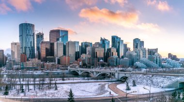 Calgary, Alberta, Kanada güzel gece manzarası kış aylarında.