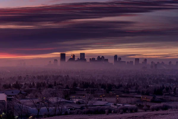 Calgary Skyline Una Fría Nebulosa Mañana Invierno Tomado Nose Hill — Foto de Stock