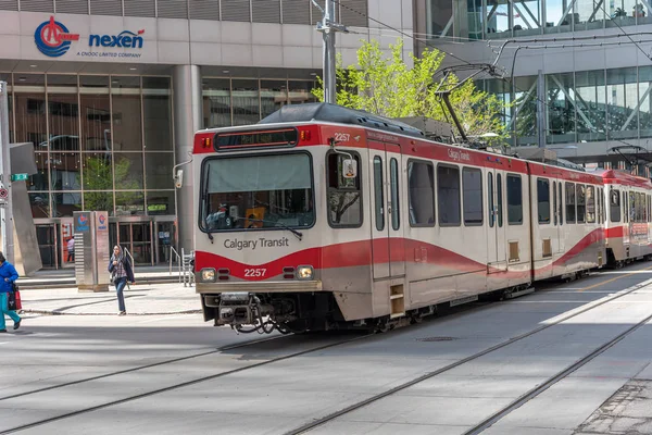 Calgary Canada Mei 2019 Trein Met Het Centrum Van Calgary — Stockfoto