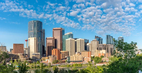 Skyline Della Città Calgary Alberta Canada Lungo Fiume Bow — Foto Stock