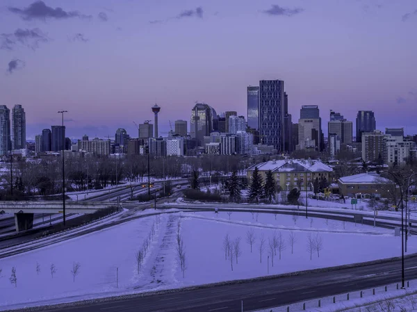 Μια Όμορφη Θέα Του Ορίζοντα Calgary Κατά Διάρκεια Του Χειμώνα — Φωτογραφία Αρχείου