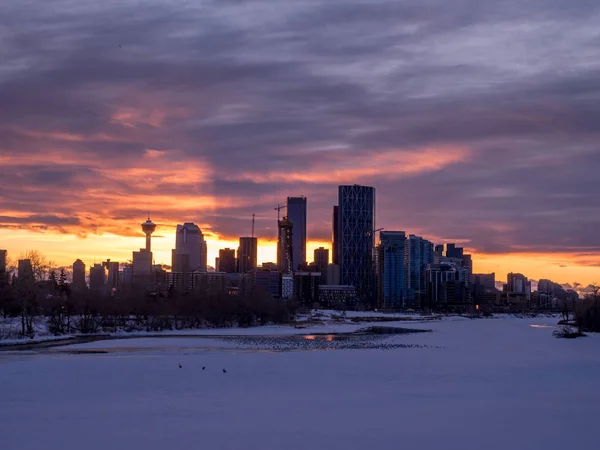 Μια Όμορφη Θέα Του Ορίζοντα Calgary Κατά Διάρκεια Του Χειμώνα — Φωτογραφία Αρχείου