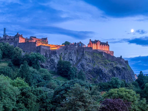 View Edinburgh Castle Night Princes Street — Stock Photo, Image