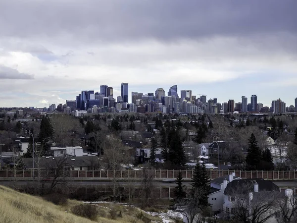 Una Splendida Vista Sul Calgary Skyline Durante Inverno — Foto Stock