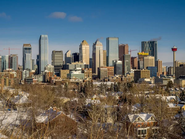 Una Splendida Vista Sul Calgary Skyline Durante Inverno — Foto Stock