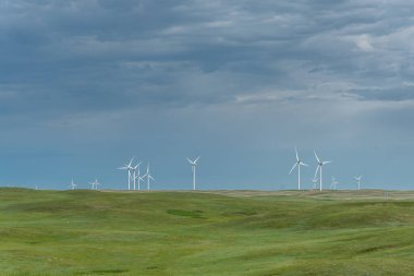 Rüzgar türbinleri Güney Doğu Alberta 'da, Carmangay yakınlarında. Projenin adı Blackspring Sırtı Rüzgar Çiftliği..