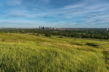 Calgary ve şehir merkezinin Nose Hill Parkı 'ndaki manzarası.