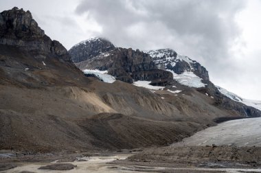 Jasper Ulusal Parkı, Alberta Kanada 'daki Columbia buz sahalarının manzarası.