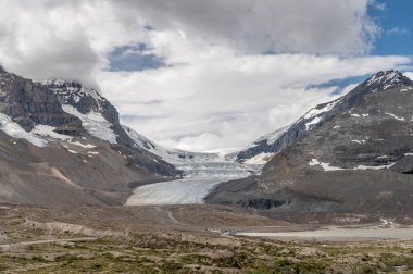Jasper Ulusal Parkı, Alberta Kanada 'daki Columbia buz sahalarının manzarası.