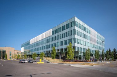  Calgary 'deki Mount Royal Üniversitesi kampüsündeki Riddell Kütüphanesi ve Öğrenme Merkezi. MRU Calgary 'nin en büyük üniversitelerinden biri.