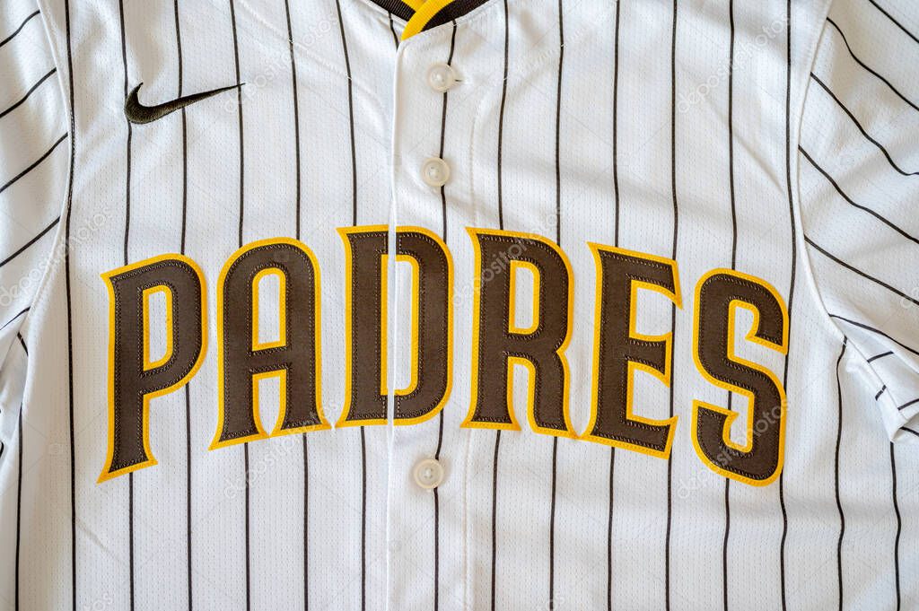 Calgary, Alberta - September 6, 2025: San Diego Padres baseball hat and team jersey.