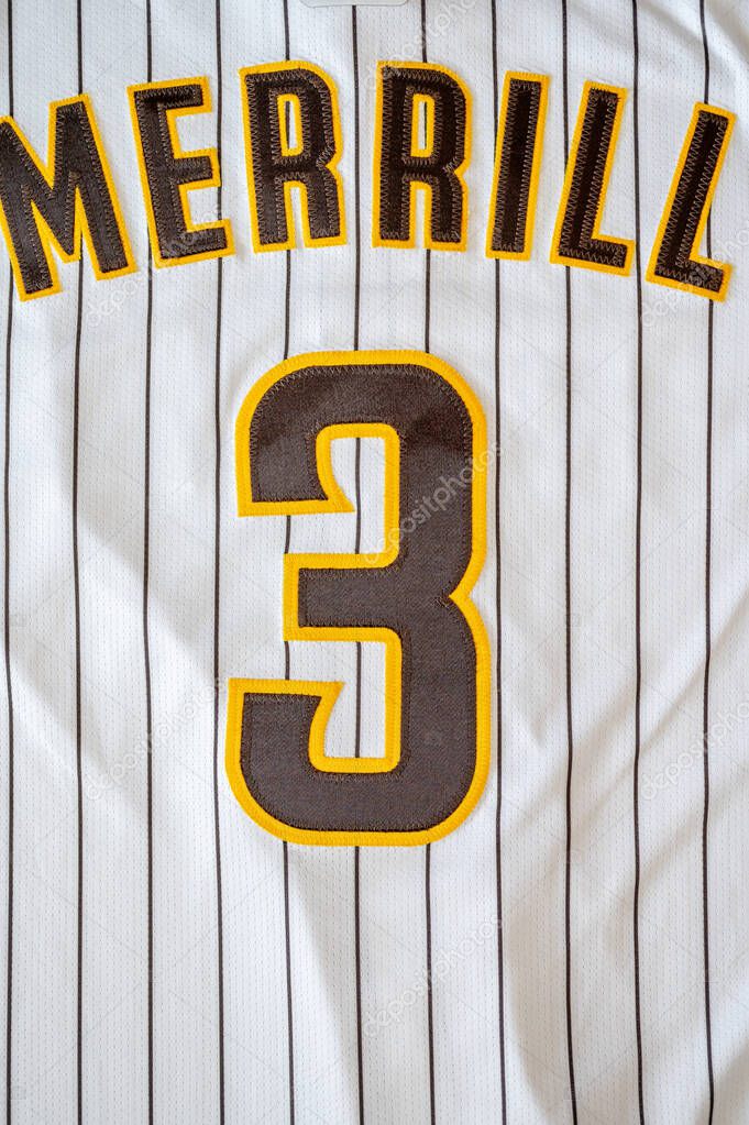 Calgary, Alberta - September 6, 2025: San Diego Padres Jackson Merrill jersey.