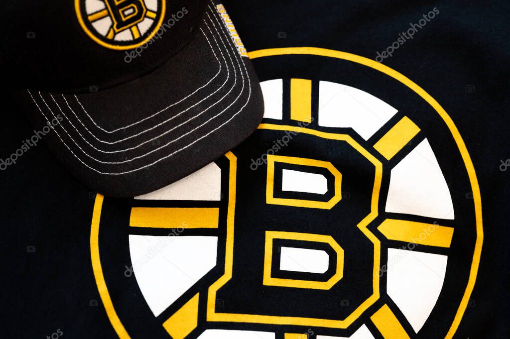Calgary, Alberta - September 7, 2025: Boston bruins logo on a shirt and hat.