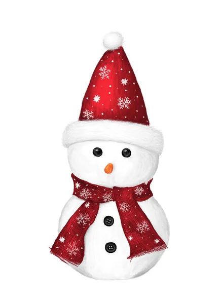 Cute Snowman Isolated White Background Hand Painted Illustration Winter Design — Stock Photo, Image