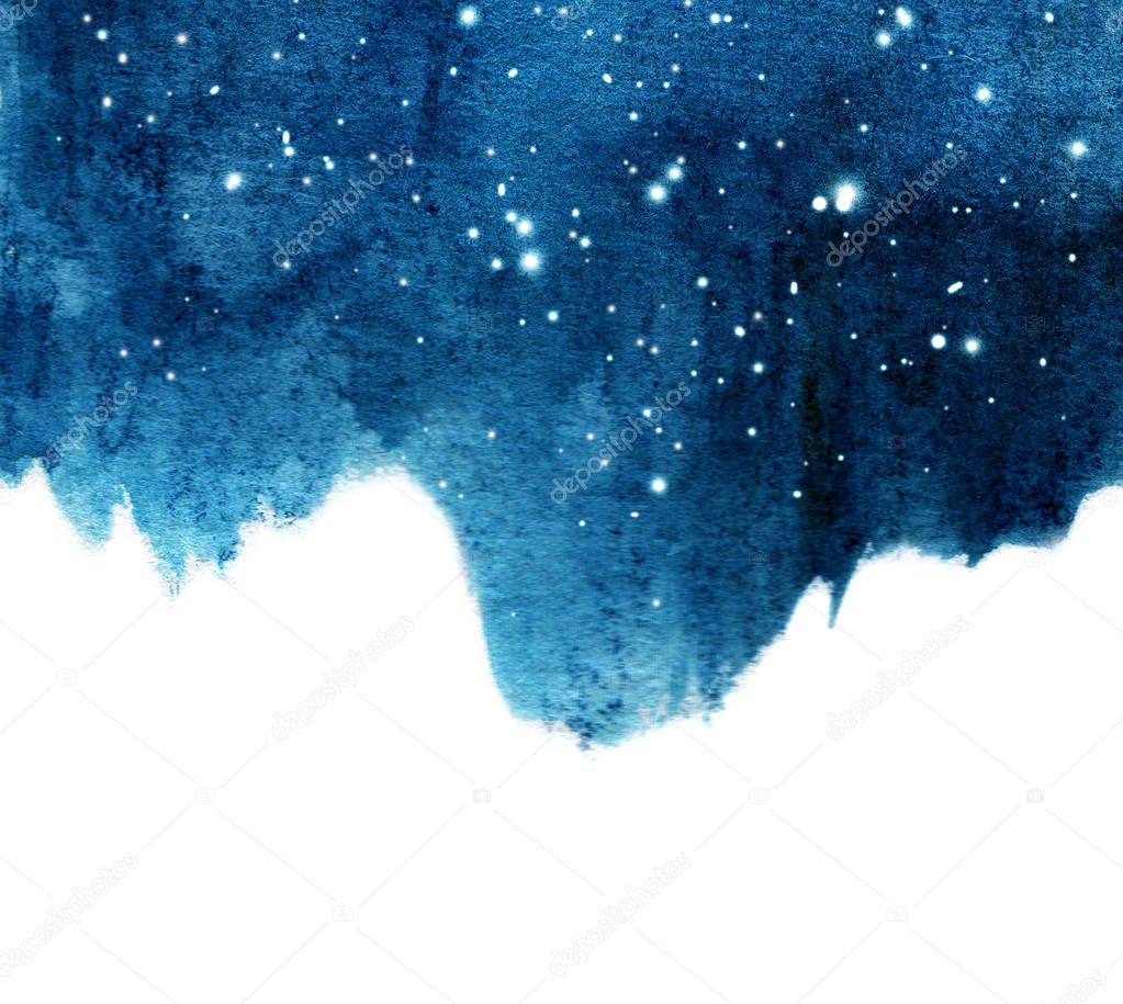 Watercolor night sky background with stars. cosmic layout with space for text. 