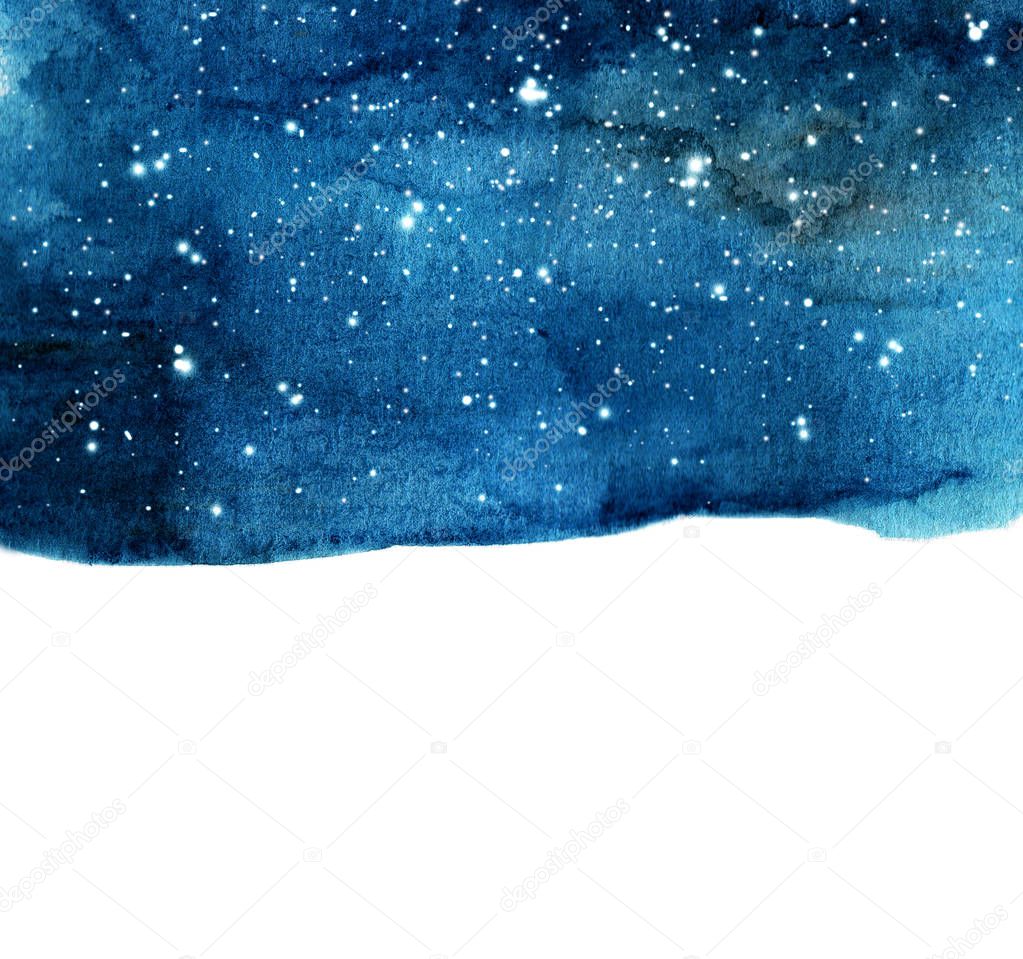 Watercolor night sky background with stars. cosmic layout with space for text. 