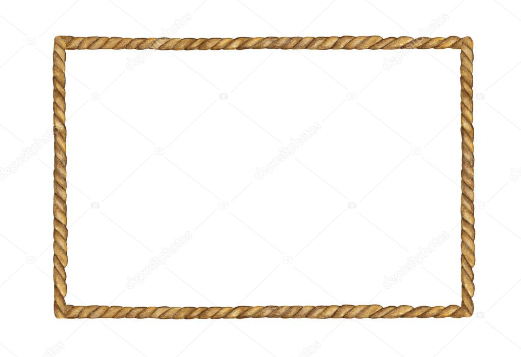 Watercolor painting of Brown Rope frame on white background