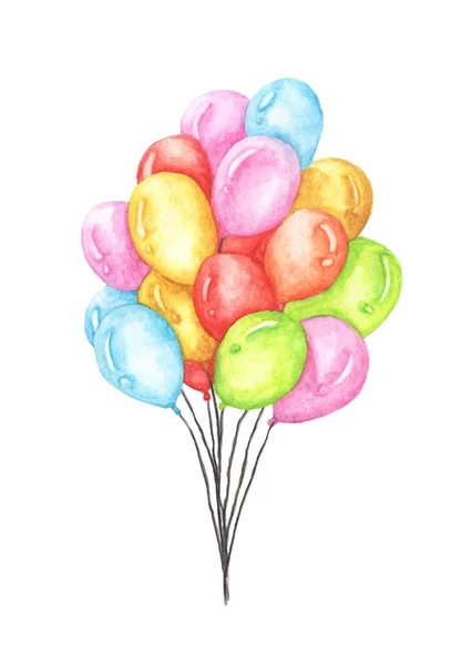 Watercolor Bunch Colorful Balloons Isolated White Background Greeting Object Art — Stock Photo, Image