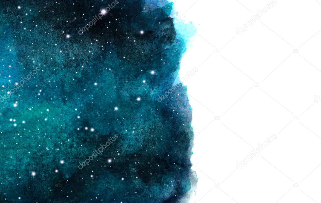 Watercolor night sky background with stars. cosmic layout with space for text. 