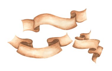 Suluboya şerit kümesi. El şeritleri veya afiş metin için çekilmiş. Sulu Boya tasarım elemanları izole nesneleri.