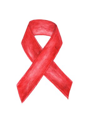 Beyaz arka plan Suluboya İllüstrasyon izole Aids farkındalık kırmızı şerit.