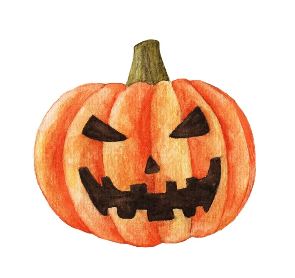 Cadılar bayramı balkabağı suluboya. Beyaz arka planda el çizimi tatil çizimleri izole.