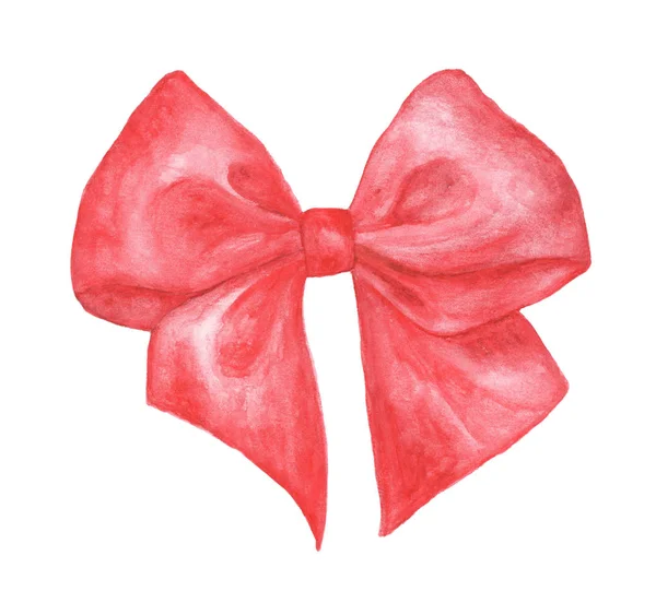 Rode Gift Bow Geïsoleerd Witte Achtergrond Aquarel Schets Hand Getekende — Stockfoto