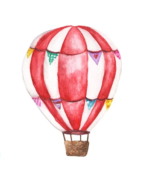 Aquarel Hete Lucht Ballon Illustraties Geïsoleerd Witte Achtergrond Hand Getekende — Stockfoto