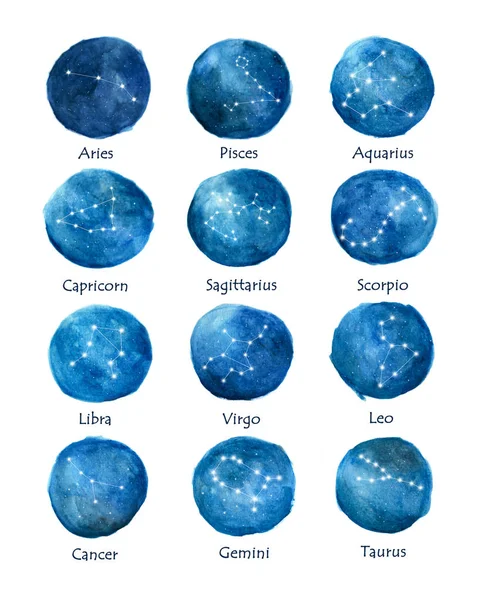 Aquarell Mit Tierkreiszeichen Runde Sternzeichen Auf Aquarell Textur Das Ist — Stockfoto