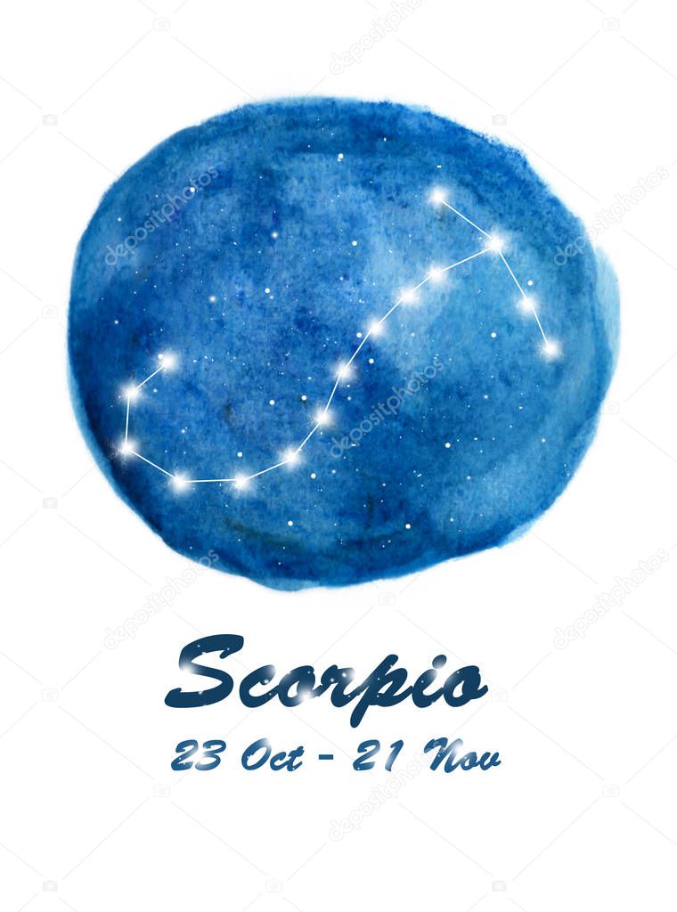 Scorpio constellation icon of zodiac sign Scorpio in cosmic stars space. Blue starry night sky inside circle background. Galaxy space design for horoscope icon, cards, posters, fortune telling