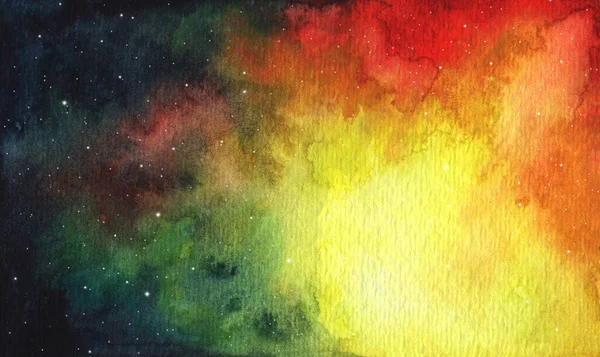 抽象的な明るいカラフルな宇宙 虹色の星空星空 マルチカラーの宇宙空間 ポスター バナー ウェブデザインのための暗い空間で星雲や銀河 水彩イラスト — ストック写真