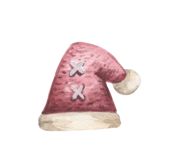 Christmas Cap Hand Drawn Watercolor Illustration Isolated White Background — Stock Photo, Image