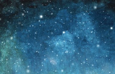 Soyut galaksi boyama. Yıldızlarla suluboya Kozmik doku. Gece gökyüzü. Samanyolu derin yıldızlararası. Beyaz yıldızlar su sıçratıyor. Renkli sanat alanı.