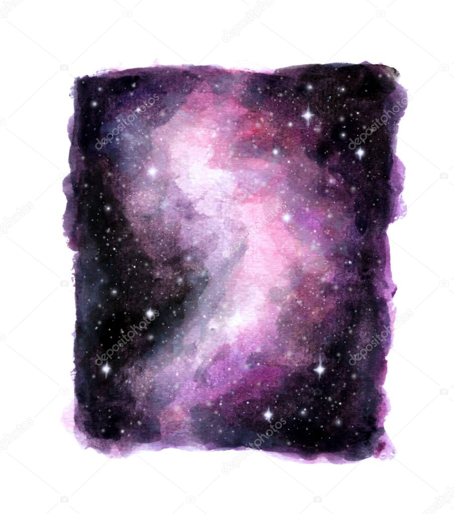 Abstract watercolor galaxy sky background, Cosmic texture with stars. Night sky isolated on white background.