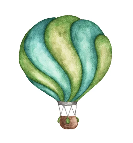 Green Hot Air Balloon White Background Design Print Background Watercolor — Stock Photo, Image