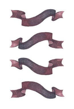 Beyaz arkaplanda izole edilmiş siyah kurdele seti. Siyah dalgalı bayrak ya da afiş. Tasarım elementi. Cadılar Bayramı için güzel çizimler. Suluboya cadılar bayramı koleksiyonu.