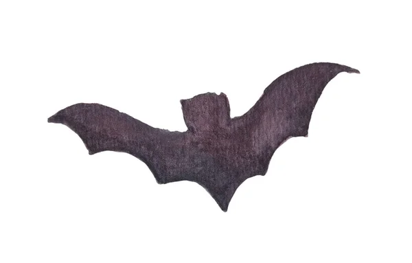 在白色背景上孤立的蝙蝠黑色轮廓 飞行蝙蝠 设计的要素 万圣节的插画很有趣 集之间的水彩画 — 图库照片