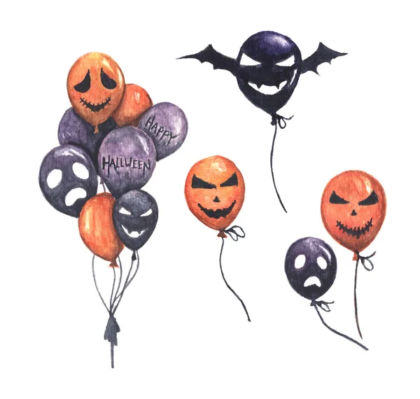 Conjunto de globos de aire de miedo para Halloween. Ilustración en acuarela —  Fotos de Stock