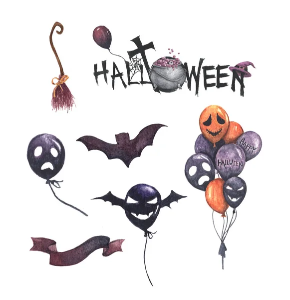 Watercolor Halloween set. Holiday illustration for design.