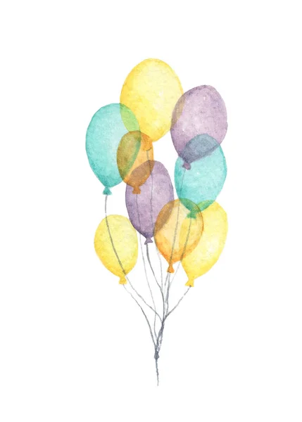 Suluboya Hava Balonları Beyaz Arka Planda Çizimi Parti Renkli Balonlar — Stok fotoğraf