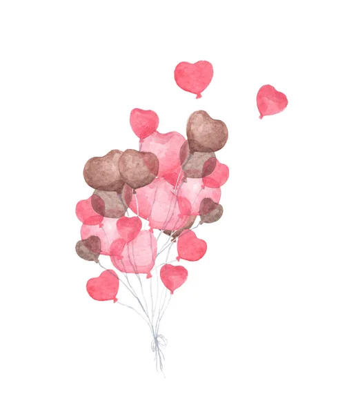 Ett Gäng Hjärtformade Ballonger Flygande Valentiner Röda Hjärta Ballonger Vit — Stockfoto
