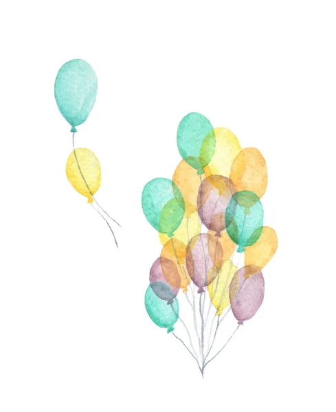 Bando Balões Festa Voando Balões Coloridos Fundo Branco Saudação Arte — Fotografia de Stock