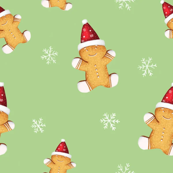 Perníkové Sušenky Bezešvé Vzor Roztomilé Pozadí Pro Nový Rok Vánoce — Stock fotografie