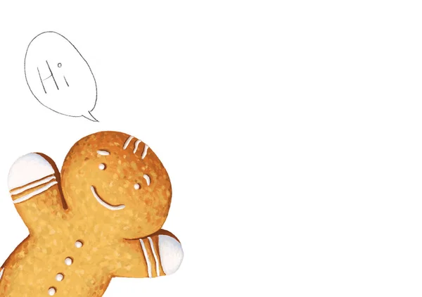 Ζωγραφισμένο Στο Χέρι Άνθρωπος Gingerbread Γεια Διακοπές Cookie Σχήμα Ανθρώπου — Φωτογραφία Αρχείου