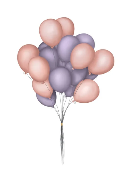 Bouquets Groupes Ballons Roses Violets Isolés Sur Fond Blanc — Photo