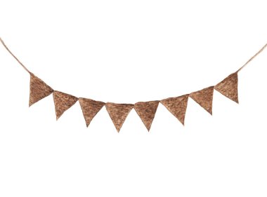 Bunting pastel kahverengi bayraklar, beyaz arkaplanda izole edilmiş suluboya çizimler.