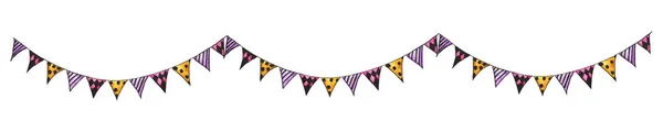 Colorful party bunting flag watercolor drawing isolated on white background, carnival garlands of flags, Holiday greeting card background.