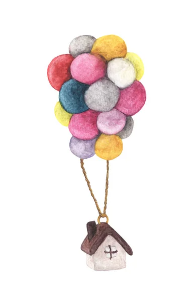 House Hanging Colorful Balloon Business Concept Asset Management Idea Watercolor — ストック写真