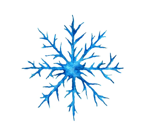 Ručně Kreslené Akvarel Modrá Sněhová Vločka Izolované Bílém Pozadí Ilustrace — Stock fotografie